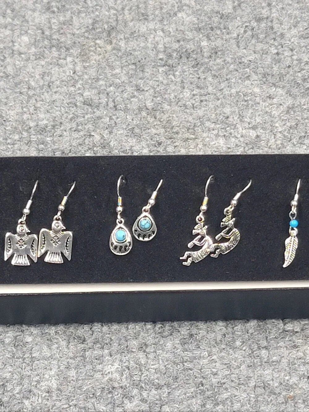 Southwest Style Earrings, Dangling, Silver & Turquoise Colors 5 Pairs NEW